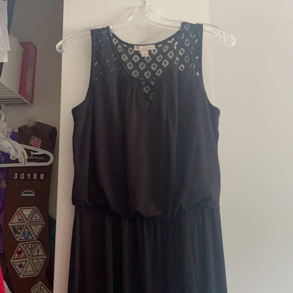 Floor length black dress with lace back